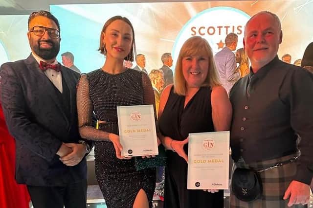Alyson and Ross Jamieson (right) were chuffed to bits to receive two golds, a silver and bronze at the prestigious Scottish Gin Awards.