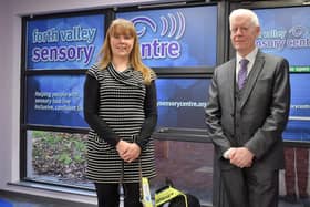 Forth Valley Sensory Centre ambassador Laura Cluxton joins Blindcraft Trust chairman Robert Mooney at the Camelon centre