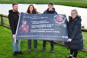 Andrew Merrilees, left and Samantha Merrilees, right, with Eleri and Ewan Brown who earlier this year raised money for the Scott Martin Foundation by climbing Kilimanjaro. Pic: Michael Gillen