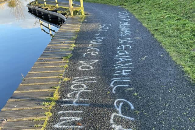 The mindless vandalism on the Charlotte Dundas Heritage Trail near Grangemouth 
