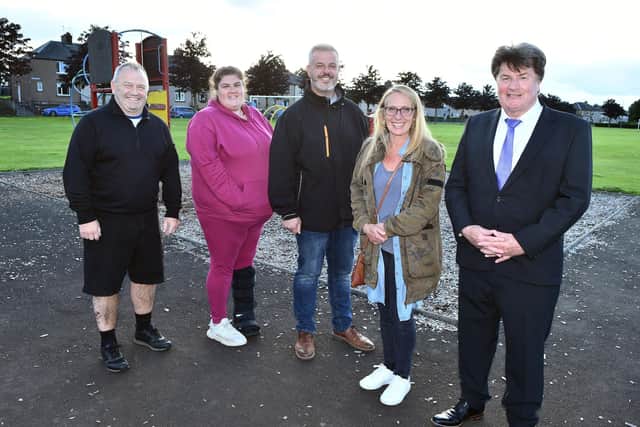 Some of those involved in the newly-formed Friends of Dawson Park group - left to right, James Kerr; Charley Morrison; Kevin McLean, chairman; Lindsey Spark, secretary and Robert Bissett. Pic: Michael Gillen