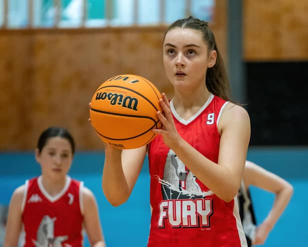 Ruby Cruickshanks hit 25 points for Falkirk Fury’s under-14 girls against West Lothian Wolves (Photo: Gary Smith)