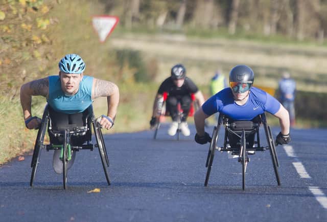 Ben Rowlings (1st left) is relaxed, in great shape and racing faster than ever ahead of the upcoming Paralympics (Pic by Bill McBurnie)