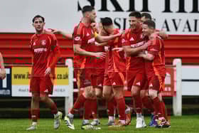 28-12-2024. Picture Michael Gillen. CAMELON. Carmuirs Park. Camelon Juniors v Bo'ness Athletic. East of Scotland First Division. Season 2024 -2025. Camelon goal, Jordan Kirkpatrick