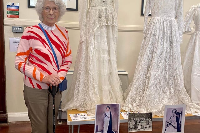 1951 Queen Margaret Henderson with her dress, 72 years later at the Bo'ness Fair for the Fair exhibition.