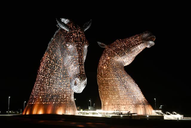 Soroptimist International Falkirk have Kelpies and Falkirk Wheel illuminated to coincide with the United Nations Global Campaign 16 Days of Activism Against Gender based Violence. Picture Michael Gillen