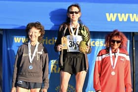 Falkirk Vics’ Fiona Matheson on the podium (Photo: Neil Renton)