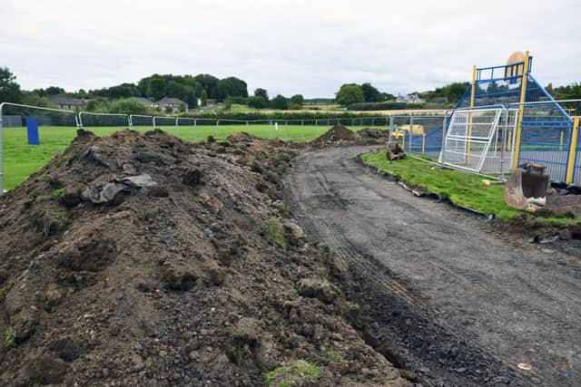 Work has started in Queen Elizabeth Field, Avonbridge on a new BMX pump track. Picture: Michael Gillen.