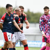 Picture Michael Gillen. FALKIRK. Falkirk Stadium. Falkirk FC v Montrose FC. Season 2023 - 2024. Matchday 8. SPFL cinch League One. Ross MacIver 17, Callumn Morrison 7, Tom Lang 2 and Sam Long 1 at the end of the game.