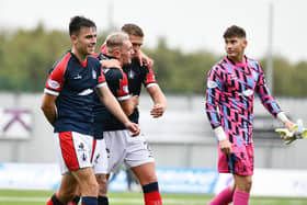 Picture Michael Gillen. FALKIRK. Falkirk Stadium. Falkirk FC v Montrose FC. Season 2023 - 2024. Matchday 8. SPFL cinch League One. Ross MacIver 17, Callumn Morrison 7, Tom Lang 2 and Sam Long 1 at the end of the game.