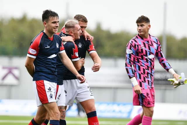 Picture Michael Gillen. FALKIRK. Falkirk Stadium. Falkirk FC v Montrose FC. Season 2023 - 2024. Matchday 8. SPFL cinch League One. Ross MacIver 17, Callumn Morrison 7, Tom Lang 2 and Sam Long 1 at the end of the game.