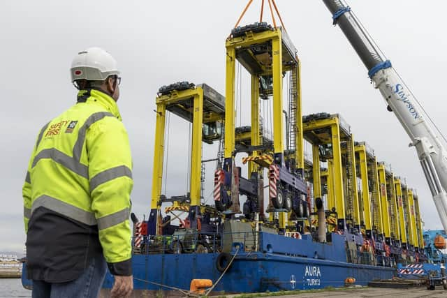 The straddle carriers arrive at the Port of Grangemouth