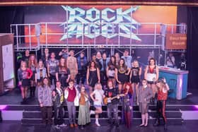 The cast of Falkirk Bohemians' production of Rock of Ages.