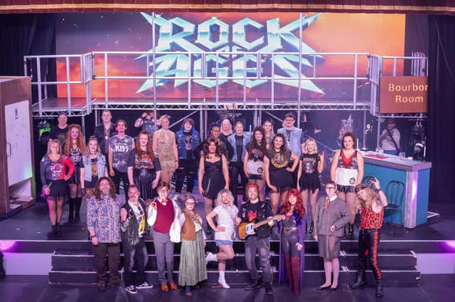 The cast of Falkirk Bohemians' production of Rock of Ages.