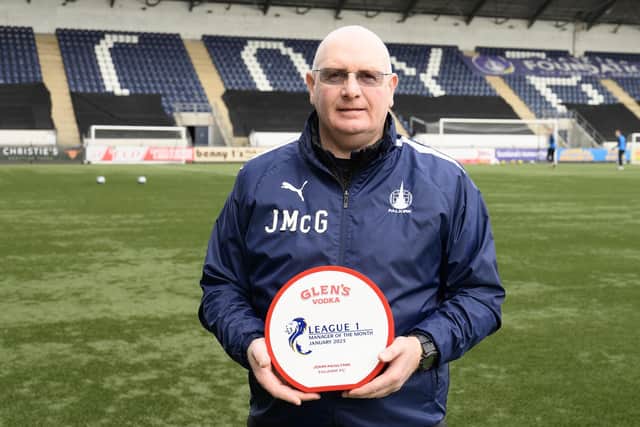 Falkirk boss John McGlynn with his award (Pics by Ian Sneddon)
