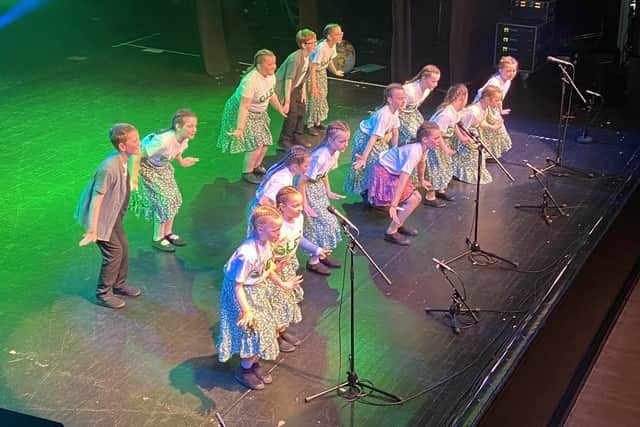 The choir from California and Shieldhill primary schools impressed the judges securing them the title of regional winners and a place in the national final of the Scottish Primary Schools Glee Challenge.  (Courtesy of Frisson Foundation)