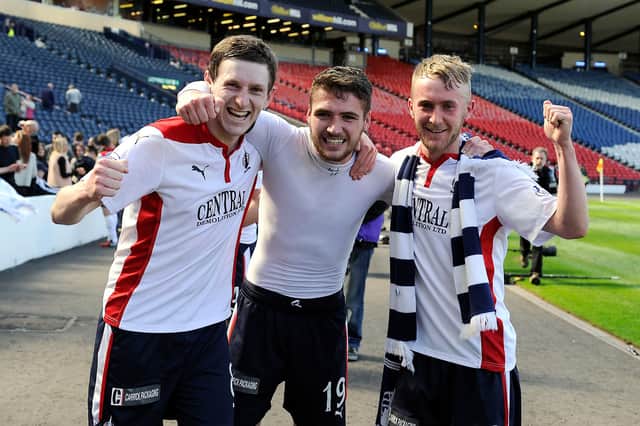Blair Alston, Luke Leahy and goalscorer Craig Sibbald celebrate the win that sends them in to the final