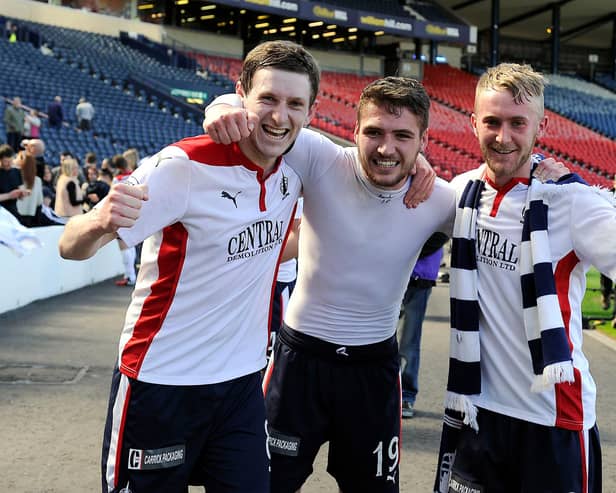 Blair Alston, Luke Leahy and goalscorer Craig Sibbald celebrate the win that sends them in to the final