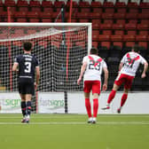Debutant Brian Kinnear saved ex-Falkirk midfielder Charlie Telfer's spot kick to keep the score at 1-1 (Pics by Alan Murray)