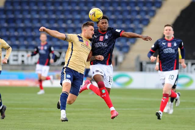 Forfar's Ross Meechan and Falkirk's Akeel Francis compete for the ball in the 1-1 draw between the two sides earlier this season