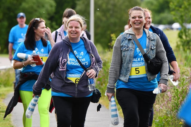 Smiles from these walkers as they make their way around the Helix Park