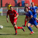 Sean Stewart on the ball for Camelon against Kirkintilloch. (Pic: Scott Louden)
