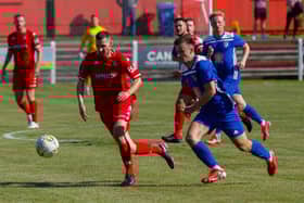 Sean Stewart on the ball for Camelon against Kirkintilloch. (Pic: Scott Louden)