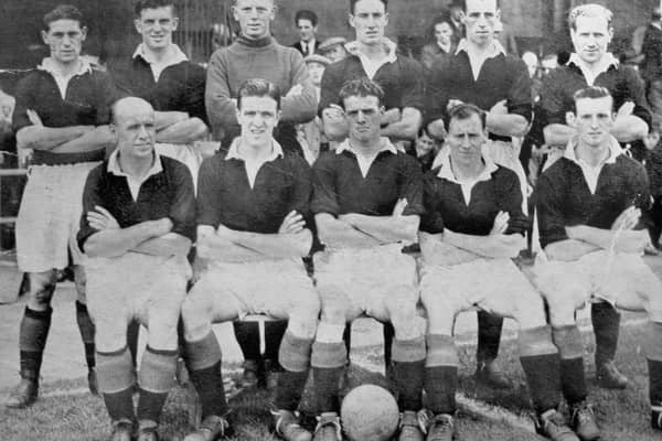 An early 1950s team picture with Ian Rae (third right, back row) and Bobby Morrison (second left, front row)