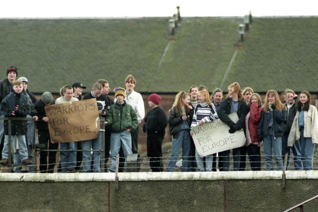 Stenhousemuir supporters cheer on their side to a famous 2-0 win over Aberdeen at Ochilview in the Scottish Cup fourth-round back in 1995 (Photo: SNS Group)