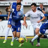 Craig McGuffie breaks through the Montrose midfield during Saturday's game. Pic by Michael Gillen