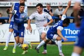 Craig McGuffie breaks through the Montrose midfield during Saturday's game. Pic by Michael Gillen