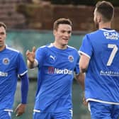 Ryan Robertson (left) and Callum MacDonald (centre) were both on target for Bo'ness Athletic against Edinburgh College (Pics by Alan Murray)