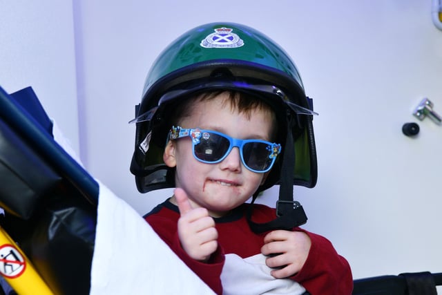 Thumbs up for Emergency Services Day from Travis Crawford, 4, from Falkirk.