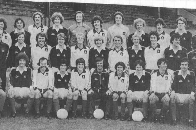 Gillies (bottom row, last on right) pictured in his role as Falkirk club doctor