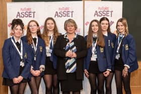 Michelle Thomson MSP joins Larbert High School students to highlight the lack of diversity in the financial service sector
(Picture: Submitted)