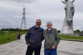 Markus Lenz, Schottland Vereinigung, and Andy Christie, former Chair of the Odenwald Association, at the Kelpies