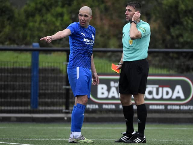 Bo'ness defender Michael Gemmell about to be sent off against Hearts B