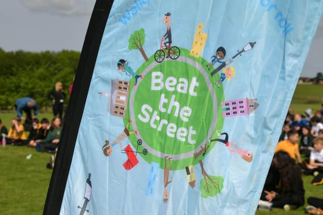 School pupils gather in Falkirk's Sunnyside playing field for the launch of Beat the Street