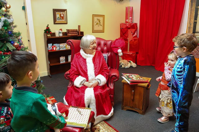 Story telling sessions are taking place each weekend in Mrs Claus' living room, upstairs in the Seagull Trust Bookshop and Art Gallery.