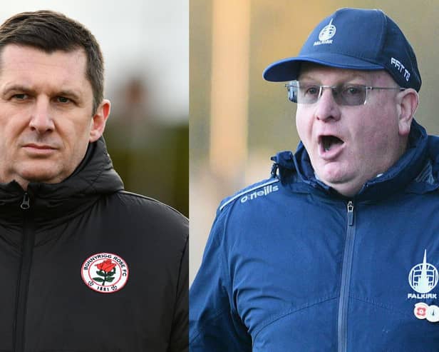 Falkirk manager John McGlynn (right) has responded to jibes of Bonnyrigg boss Robbie Horn (left) (Pics by Michael Gillen)
