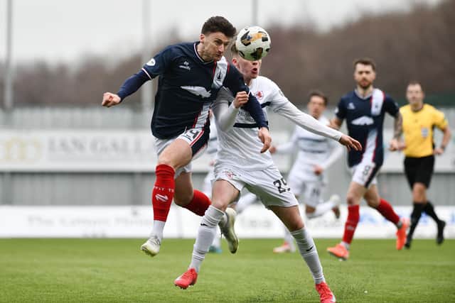 19-01-2025. Picture Michael Gillen. FALKIRK. Falkirk Stadium. Falkirk FC v Raith Rovers FC. Season 2024 - 2025. The Scottish Gas Men's Scottish Cup 4th Round. Michael McKenna 14 and Kai Montagu 25.