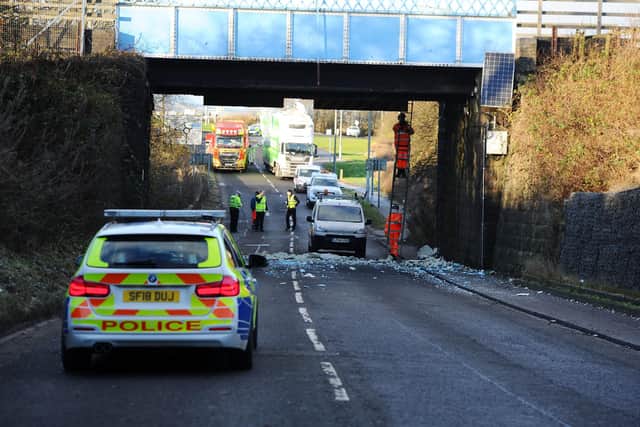 Network Rail personnel were called out to deal with the aftermath of a lorry hitting a railway bridge in Camelon on Christmas Eve last year
