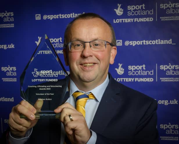 Stephen Sutton has been recognised as Volunteer of the Year at the 2023 sportscotland Coaching, Officiating and Volunteering (COV) Awards. Pic:Alan Peelbes