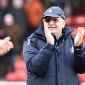 09-03-2024. Picture Michael Gillen. STIRLING. Forthbank Stadium. Stirling Albion FC v Falkirk FC. Season 2023 - 2024. Matchday 28. SPFL cinch League One. John McGlynn smiling at the end of the game.