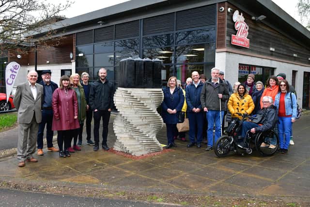 The unveiling of Alex Allen's 20/20 sculpture at Forth Valley Sensory Centre in Redbrae Road, Camelon