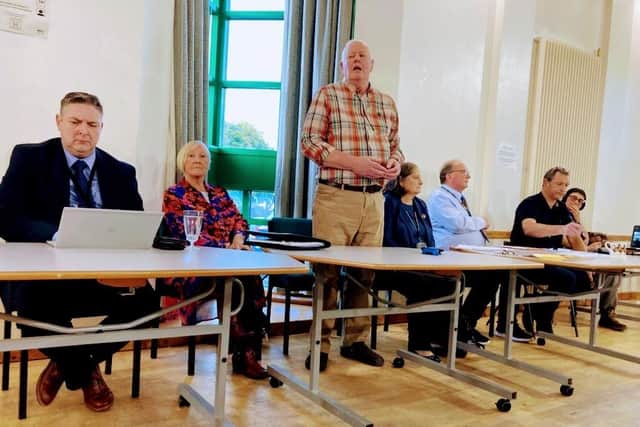 Former councillor Malcolm Nicol speaking at a public meeting to save Greenpark Community Centre in Polmont. Picture: Contributed