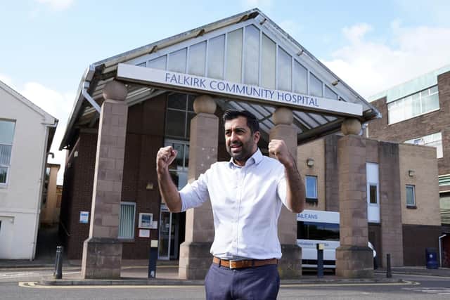 Health Secretary Humza Yousaf  on a visit to Falkirk Community Hospital to announce additional funding to develop the Hospital at Home scheme.  Pic: Andrew Milligan/PA Wire