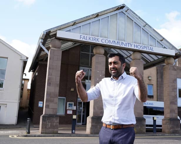Health Secretary Humza Yousaf  on a visit to Falkirk Community Hospital to announce additional funding to develop the Hospital at Home scheme.  Pic: Andrew Milligan/PA Wire