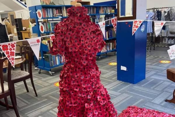 The amazing poppy dress is on display in Kersiebank Community Project to help raise funds for Grangemouth Royal British Legion