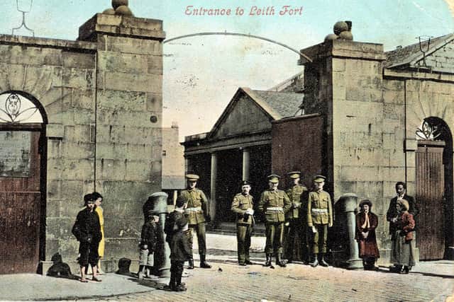 The entrance to Leith Fort, a card stamped and posted in 1906